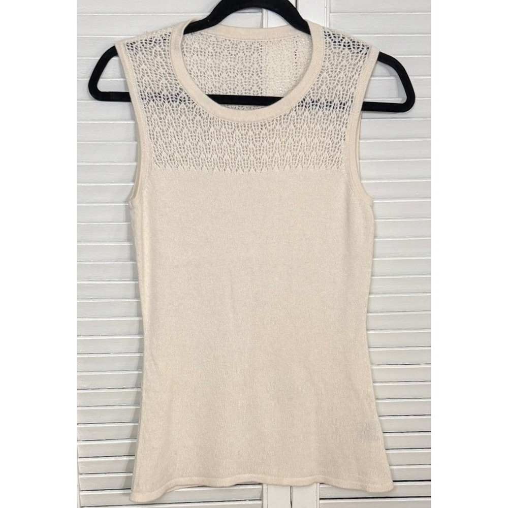 TSE Silk Cashmere Pointelle Sleeveless Sweater Tank Ivory Quiet Luxury Small